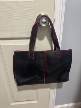 Black Shoulder Tote Bag with Red Trim